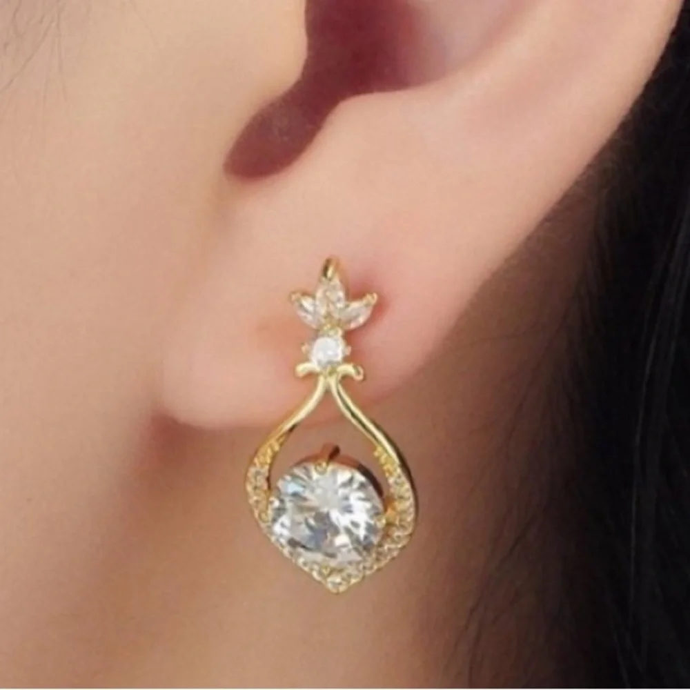 NEW 24k Gold Filled Cubic Zirconia Teardrop Dangle Earrings